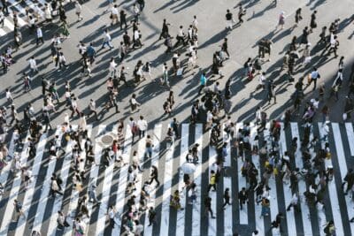 Crowd of people on crosswalk