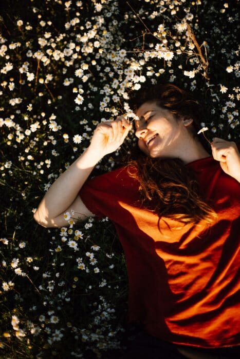 Woman Flower Field Rejoicing Smiling