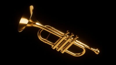 Gold Trumpet on Black Background