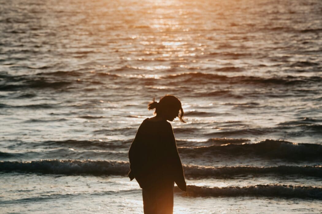 Woman Beach Walking Water Ocean Silhouette